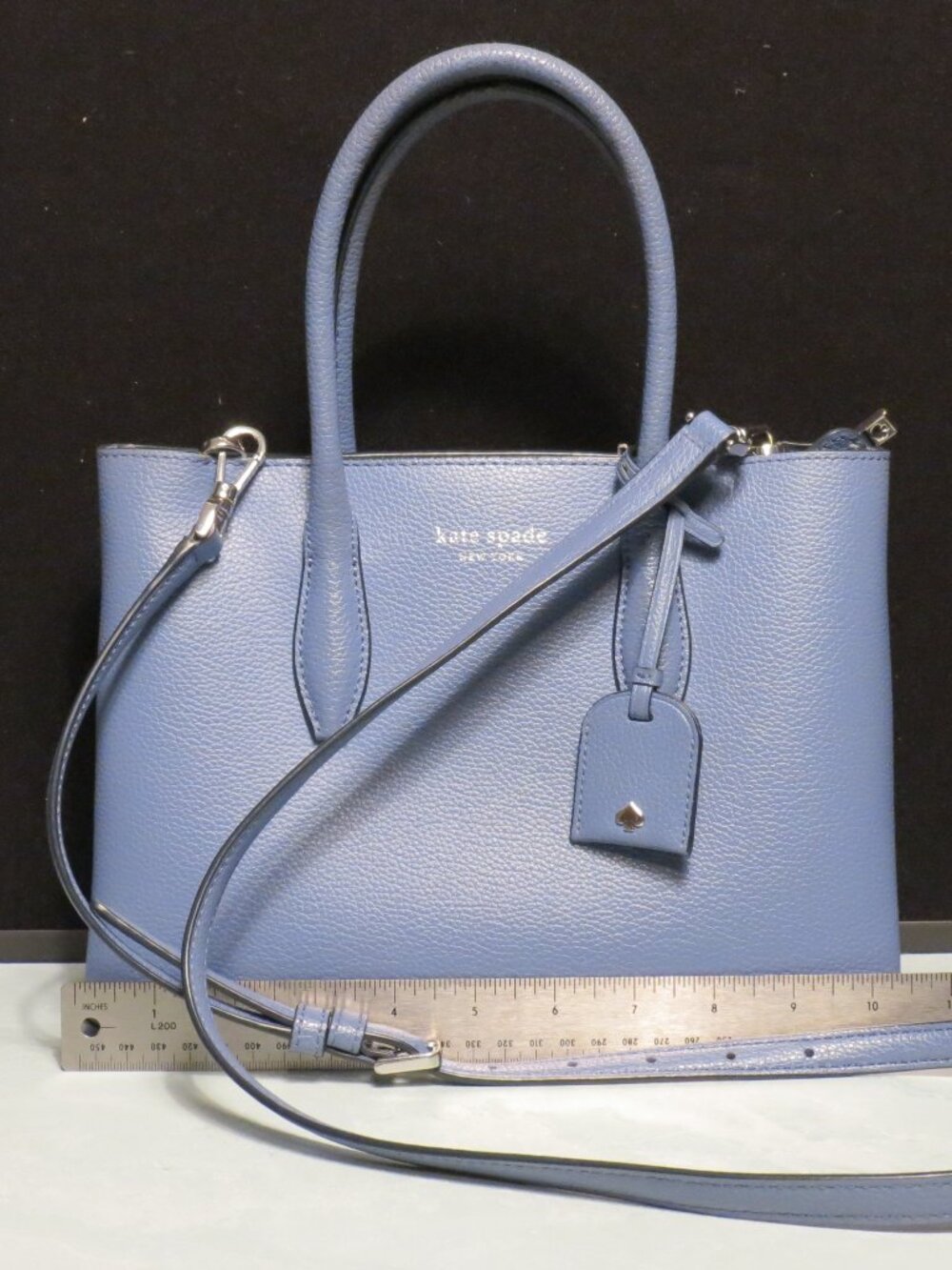 Kate Spade Dusty Blue Leather Double Handles Satchel Bag/Crossbody